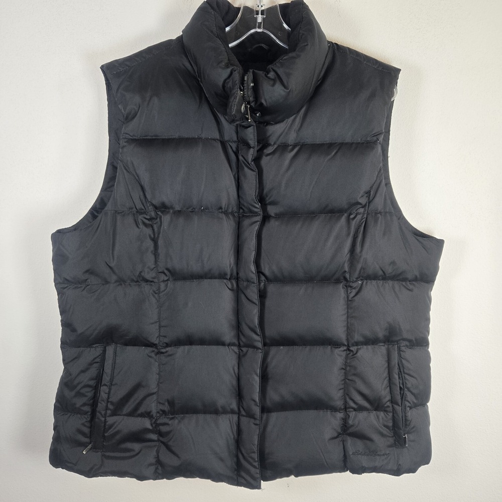 Eddie‎ Bauer Vest Womens 2XL Black Puffer Goose Down Filled Full Zip Outdoors